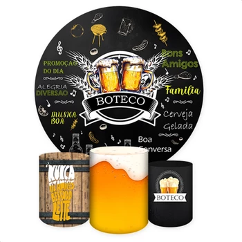 Kit Capas Sublimadas  para Painel Redondo + Trio Capas Cilindros de Festa Boteco/Bar