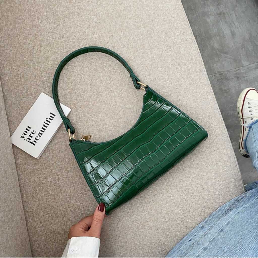 Bolsa Feminina de Ombro ou De Mão Pequena Com Alça Casual ou Social Preto Branco Verde Ama...