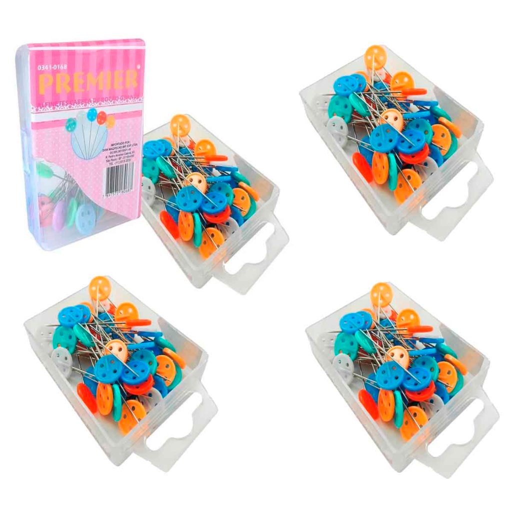 Alfinete Colorido Cabeca de Botao 58mm Patchwork Costura