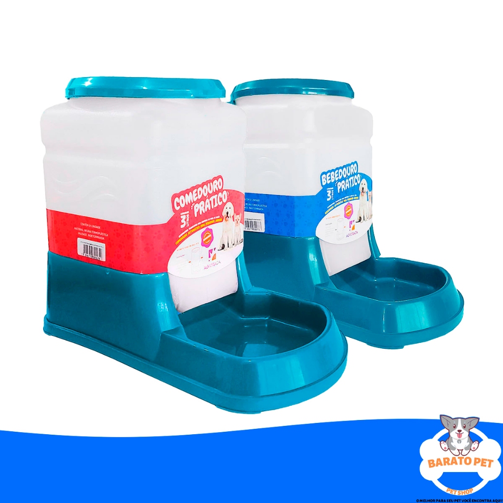 Kit  Comedouro E Bebedouro Automatico Cachorro Cães Prático 3Lts