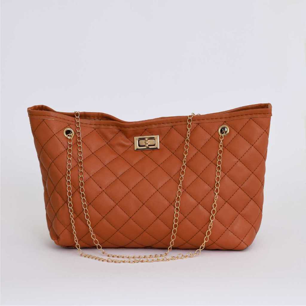 Bolsa Feminina de Ombro ou de Mão Média Tipo Sacola Com Alças em Correntes Preta Branca Marrom