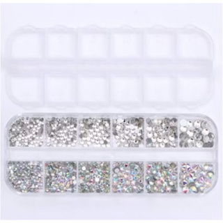 12 Estojo Strass Transparente Furta cor com Fundo Plano em Vários Tamanhos para Decoração3Dde Unha Artística / Manicure em Oferta na Shopee