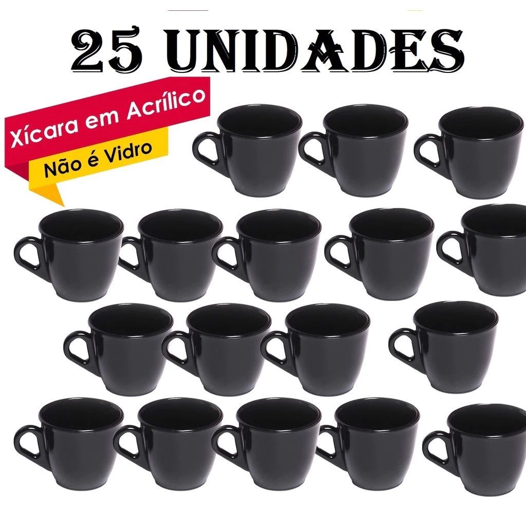 Conjunto 25 Xícaras Acrílico Café Chá Colors 80ml Acrílico/Plástico Cozinha Kit Jogos de Xícara