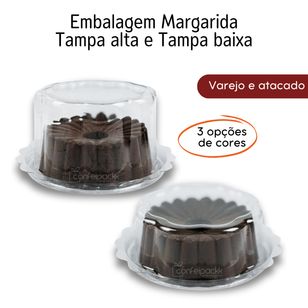 Flip Margarida Embalagem para mini bolos forma margarida tampa alta e tampa baixa Flip Festas