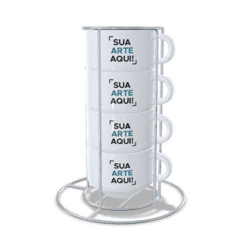 Torre de Xícara (kit 4 xícaras) Porcelana Personalizada  com Suporte - 150 ml (cada)