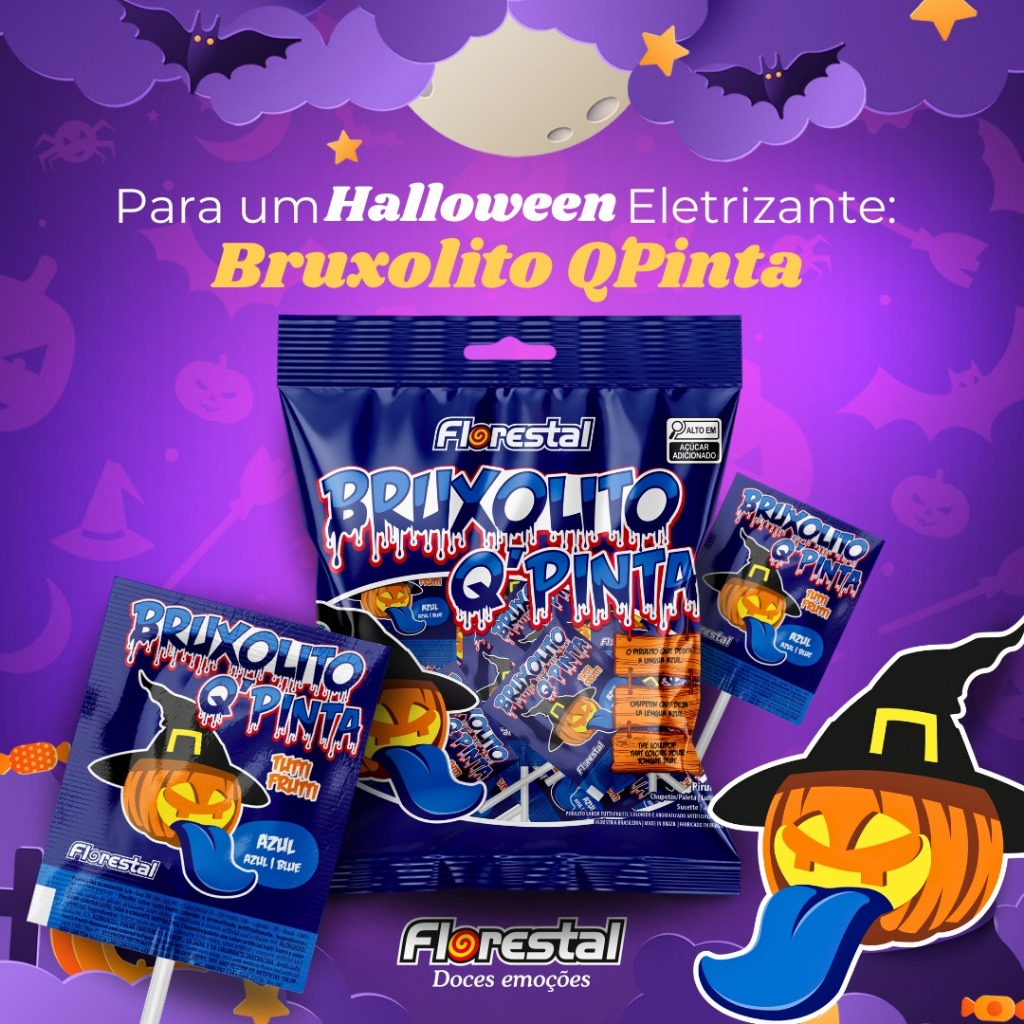 Pirulito Bruxolito Q'Pinta Língua C/50 Unidades - Florestal em Oferta na Shopee