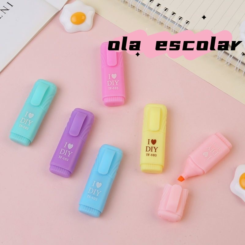 6 Cores Mini Marca Texto Com Ingles Caneta Neon Pastel Barato