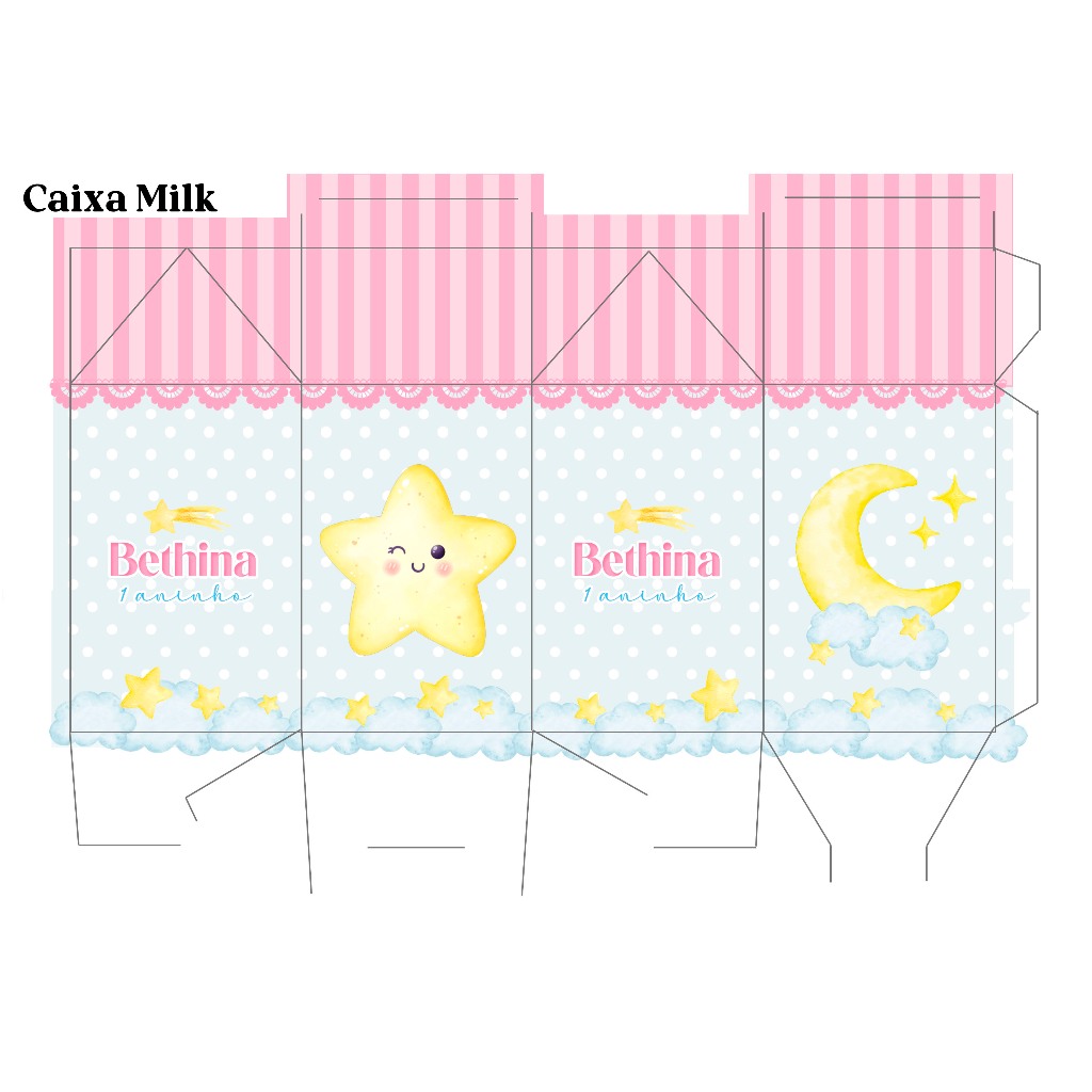 Kit Pegue Monte Personalizados Estrelinha e Lua Aquarela 20 a 60 Caixinhas Lembrancinhas Aniversário