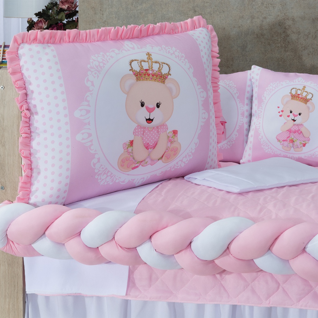 Kit Berço Americano Completo Para Menina e Menino 12 Peças Enxoval Algodão Decorado