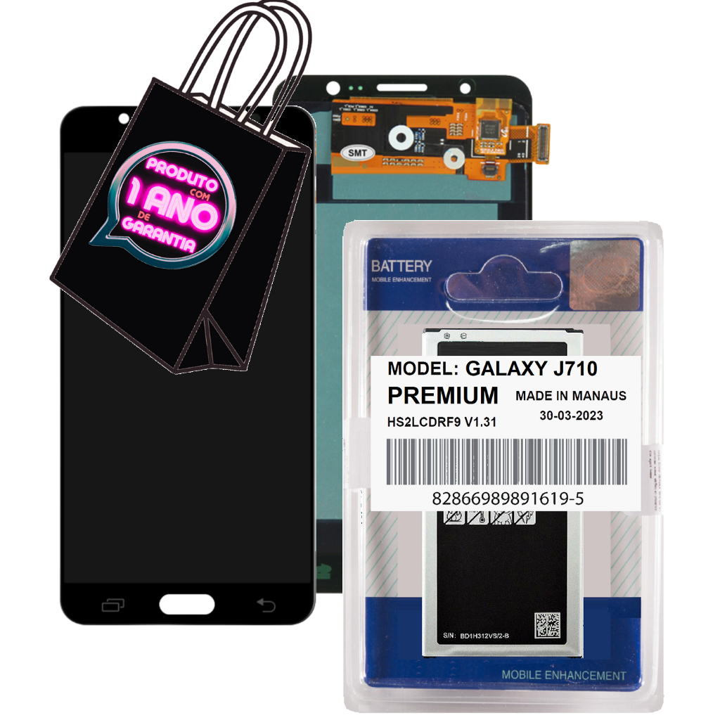 Kit Tela Frontal + Battria Compatível Galaxy J710 2016 J7 Metal + Display Full Hd Premium!