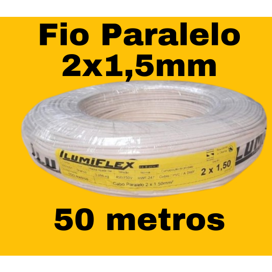 FIO PARALELO 2 X 1,5MM ROLO COM 50 METROS em Oferta na Shopee