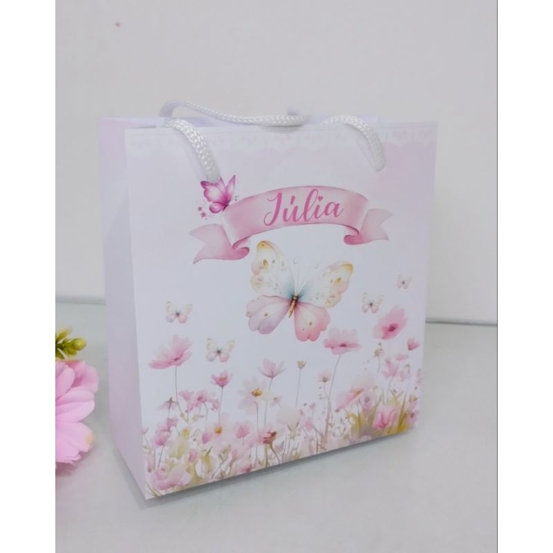Sacolinha Surpresa Personalizada Lembrancinha Festa Jardim Encantado das Borboletas Tamanho M