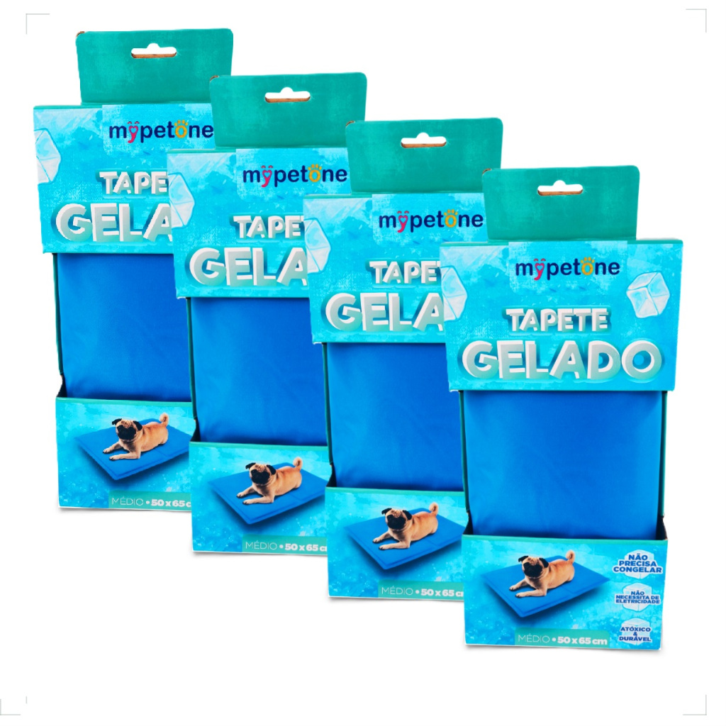 4 Tapete Gelado Mypetone 65x50 Tamanho Médio para Cães - Azul
