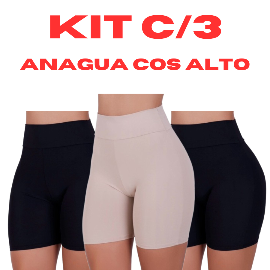 Kit 3 Short Anágua Modeladora Cintura Alta Segunda Pele Térmica