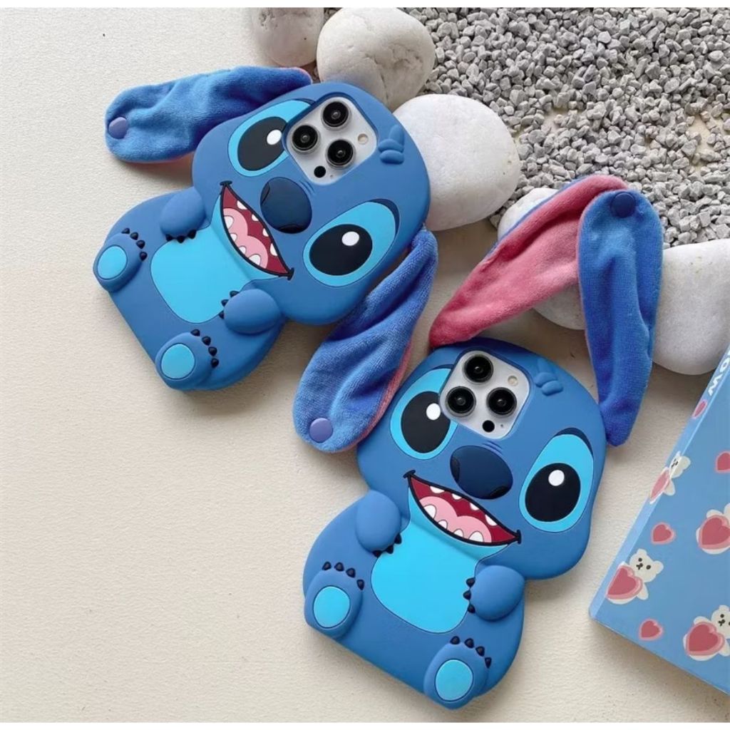 Capa Capinha case de Telefone Stitch Orelha com Alça Silicone Macio 3D para iPhone 11 / 12 / 13 / 15 / 15PROMAX / 16
