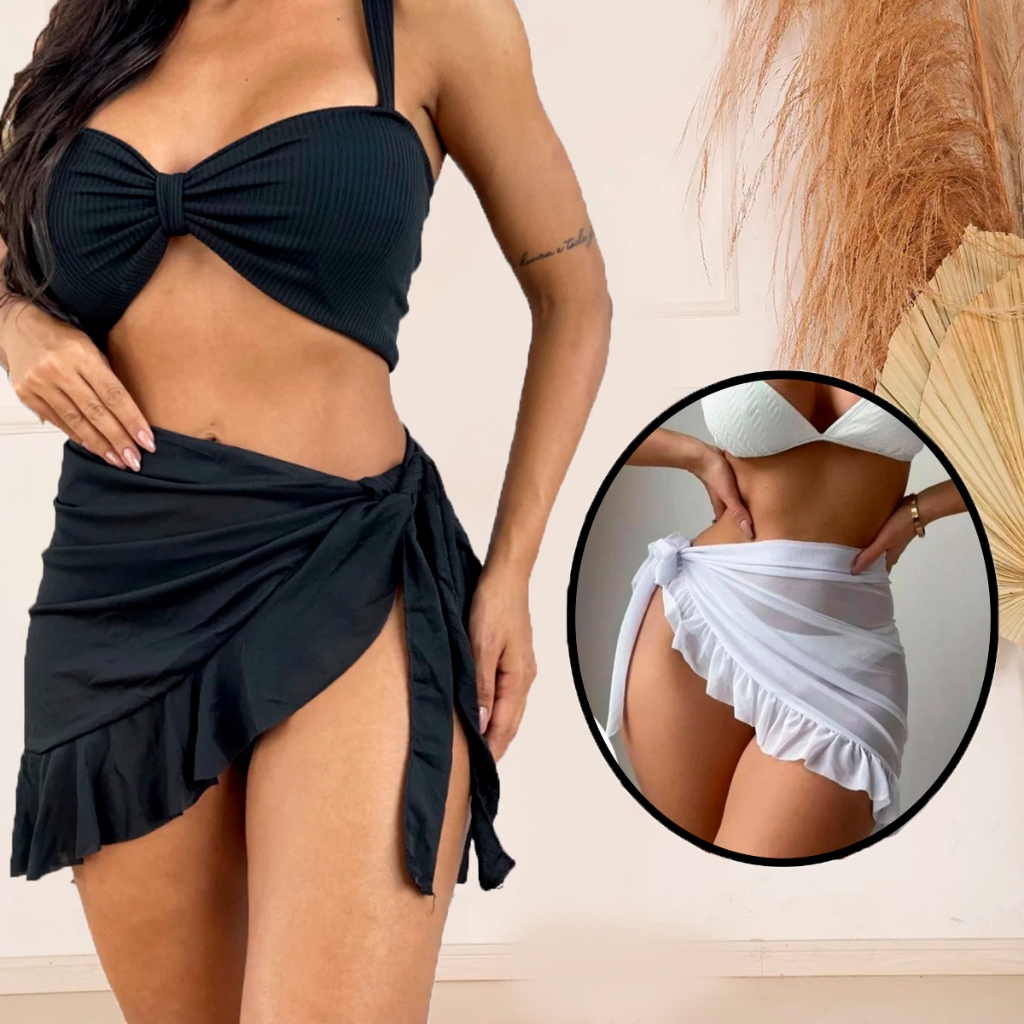 Saia Saída de Praia Pareo Curta Babado Verão Moda Feminina