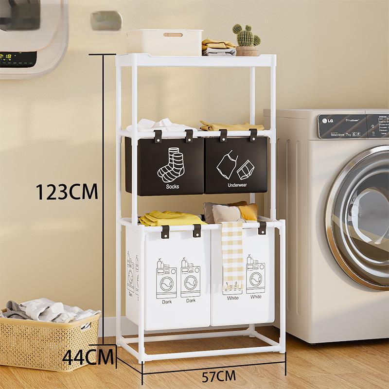 Cesto de Roupa Suja de Aço Dobrável Armazenamento e Organizador Dupla Camada 4 divisórias para lavanderia em Oferta na Shopee
