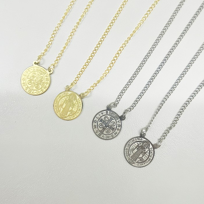 Escapulário de Aço Inox Sao Bento  Prata Aço Inox 316L Masculino em Oferta na Shopee