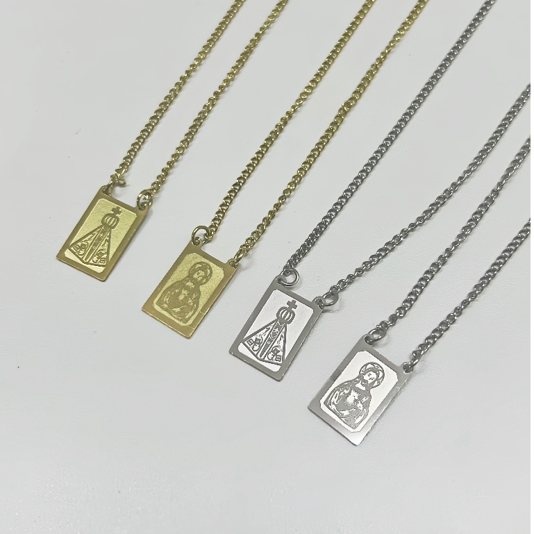 Escapulário de Aço Inox Nossa Senhora e Coração Do Jesus  Prata Aço Inox 316L Masculino em Oferta na Shopee