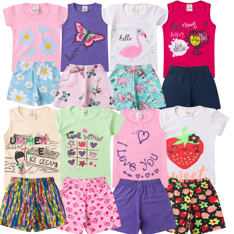 Roupa Infantil Menina Criança Verão Kit 6 Peças Conjuntos Juvenil Feminino