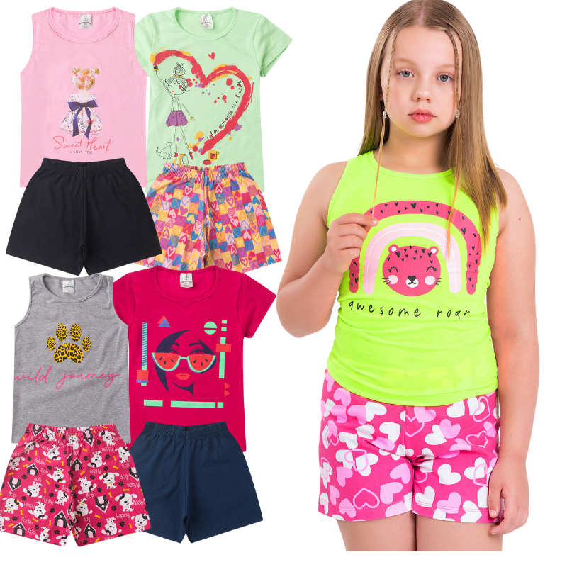 Kit Sortido 6 Conjuntos Infantil Menina Verão 12 Peças Crianças Feminina