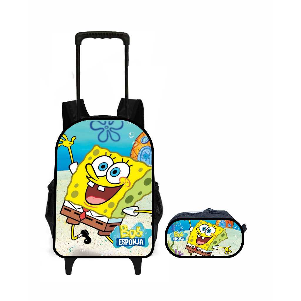 Kit escolar Bob esponja calça quadrada mochila + estojo