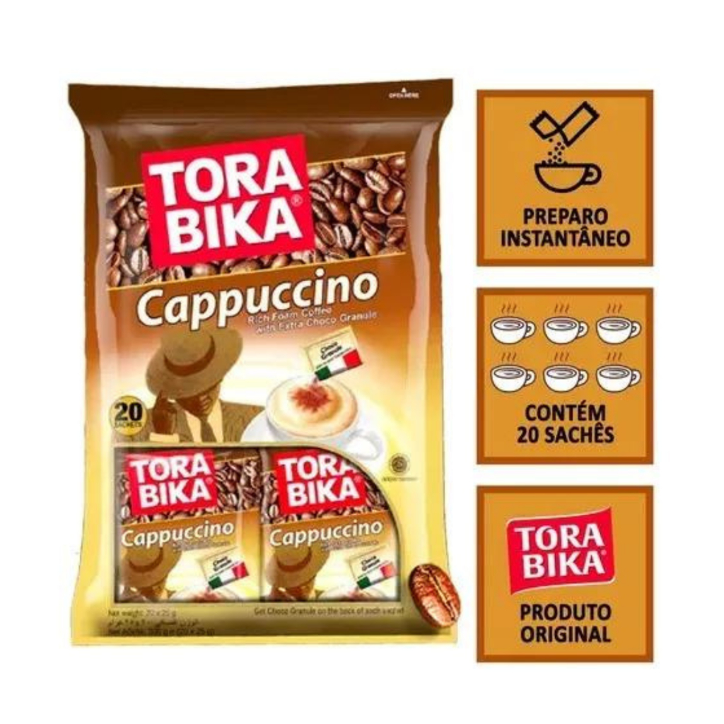 Capuccino Instantâneo Pronto Café Solúvel Tora Bika 20 saches