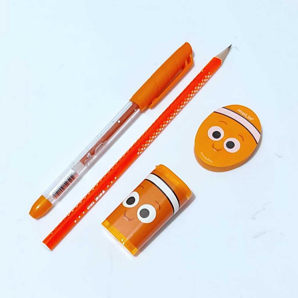 Kit Pixar Material Escolar 2025 com Lápis Neon + Borracha + Apontador + Caneta Gel Glitter