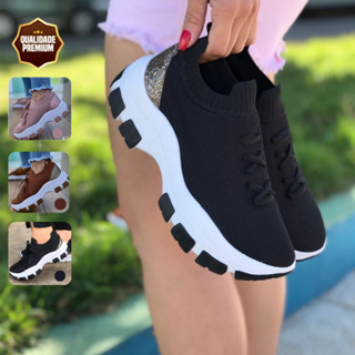 Tênis Chunky  Feminino Meia Plataforma Ilhabela Confortável Com Cadarço em Oferta na Shopee