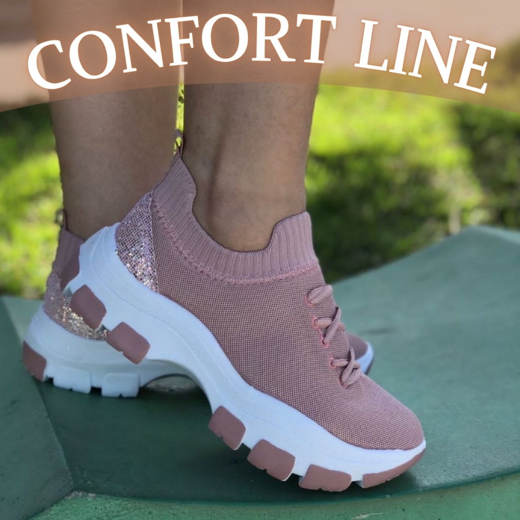 Tênis Chunky Feminino Meia Plataforma Ilhabela Confortável Com Cadarço em Oferta na Shopee