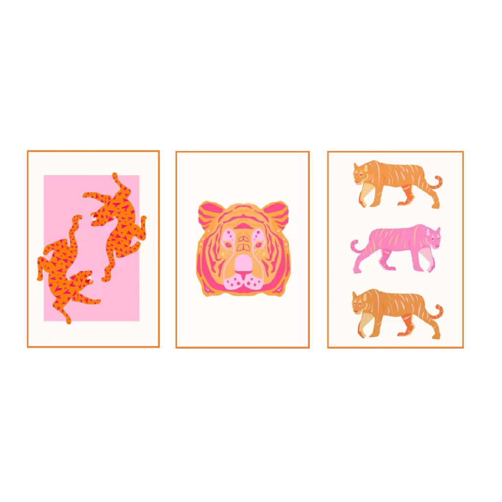Quadros decorativos Funky Retro cores divertidas verão (3  peças)