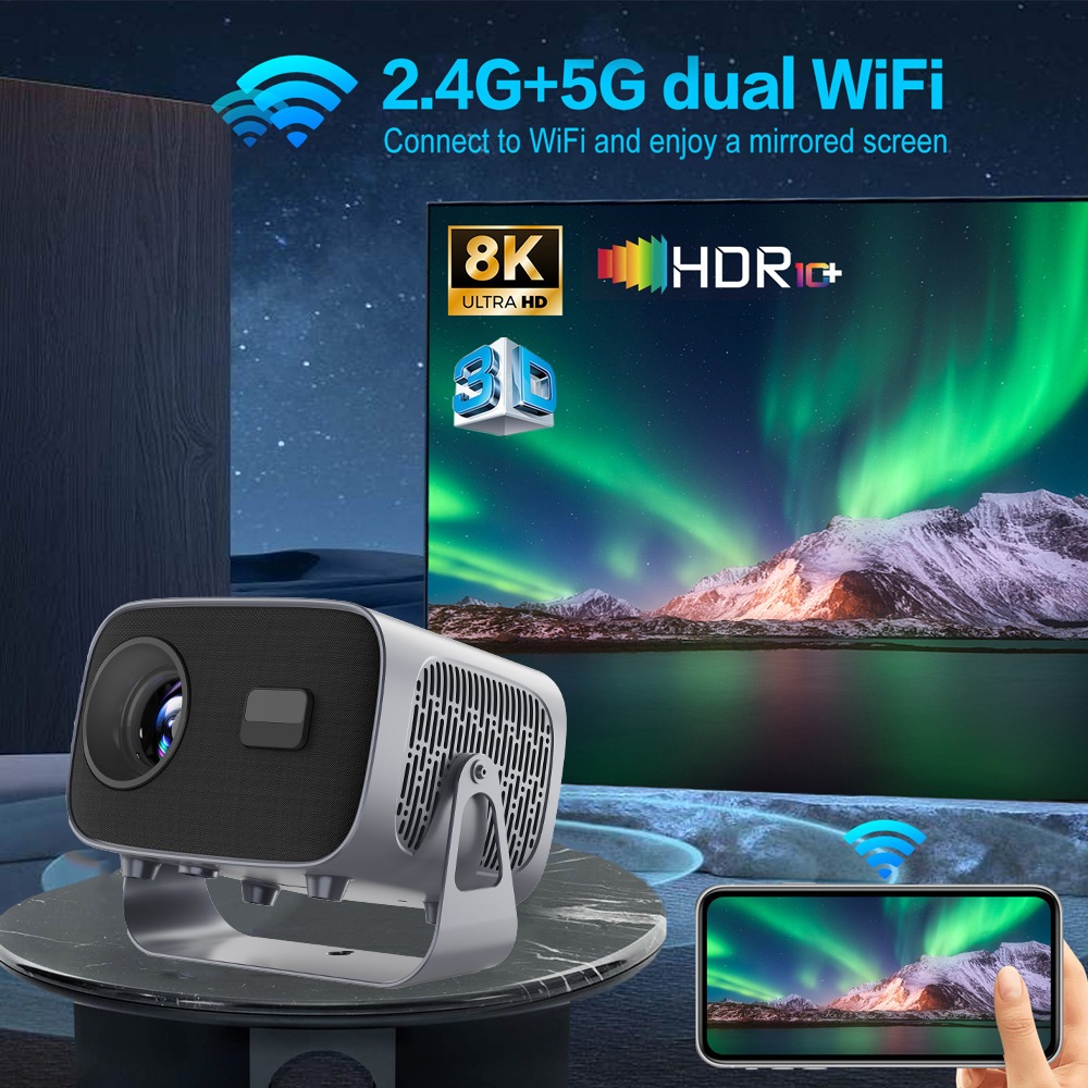 Projetor de vídeo LED portátil foco automático banda dupla 5G Wi-Fi A10 Mini HD 4K Android 11.0  Home Theater