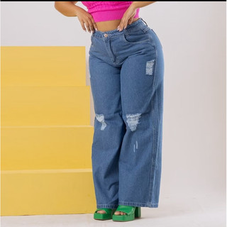 Calça jeans wid leg plus size 44 ao 52/ pantalona cintura alta