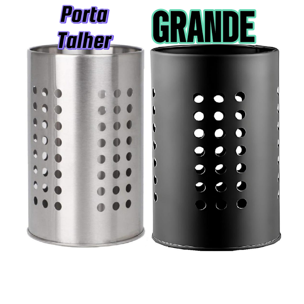 Escorredor de Talheres Grande em Inox Preto e Prata Redondo Clink Porta Talheres em Oferta na Shopee