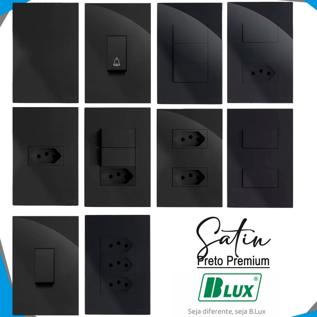 MONTE O SEU KIT Conjunto 4x2 Tomada Preta Recta Satin Fosca 10a 20a Interruptor Simples Paralelo
