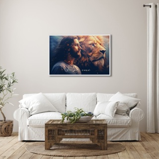 Quadro Decorativo Religioso Foi Por Voce  / Jesus o Leao De Juda Com Moldura em Oferta na Shopee