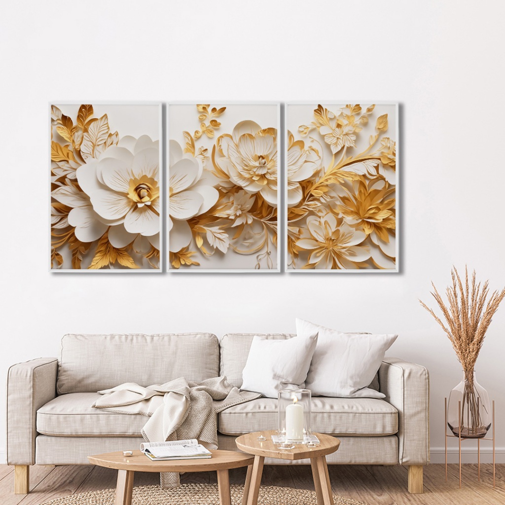 Quadro Decorativo  Floral em Composição Cromática Moldura Com ou Sem Vidro