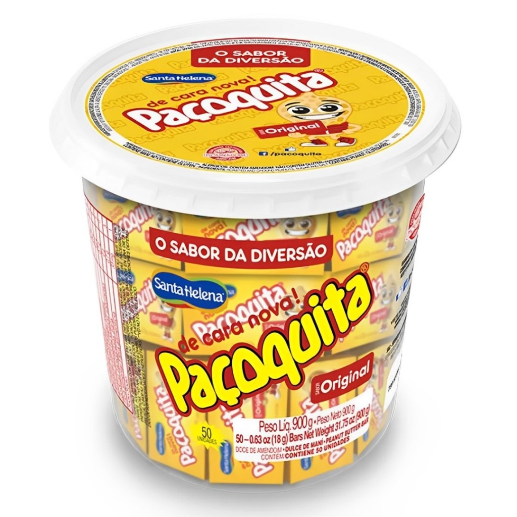 Paçoca Quadrada Pacoquita Embalada 900g Pote C/50 Unidades Santa Helena