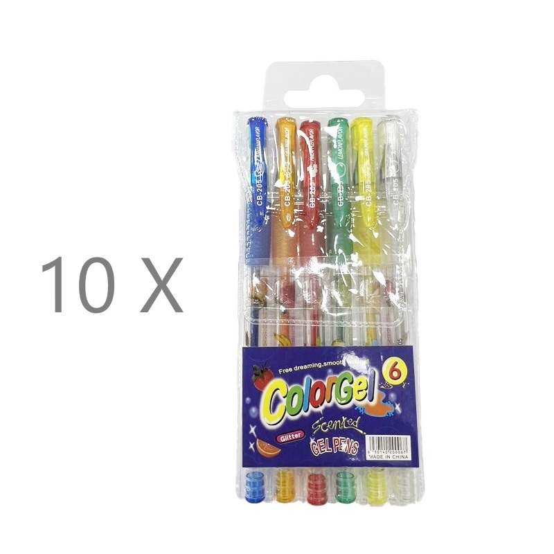 10 Kit Caneta Canetinha Color Gel Com Glitter Diversas 6 Cores
