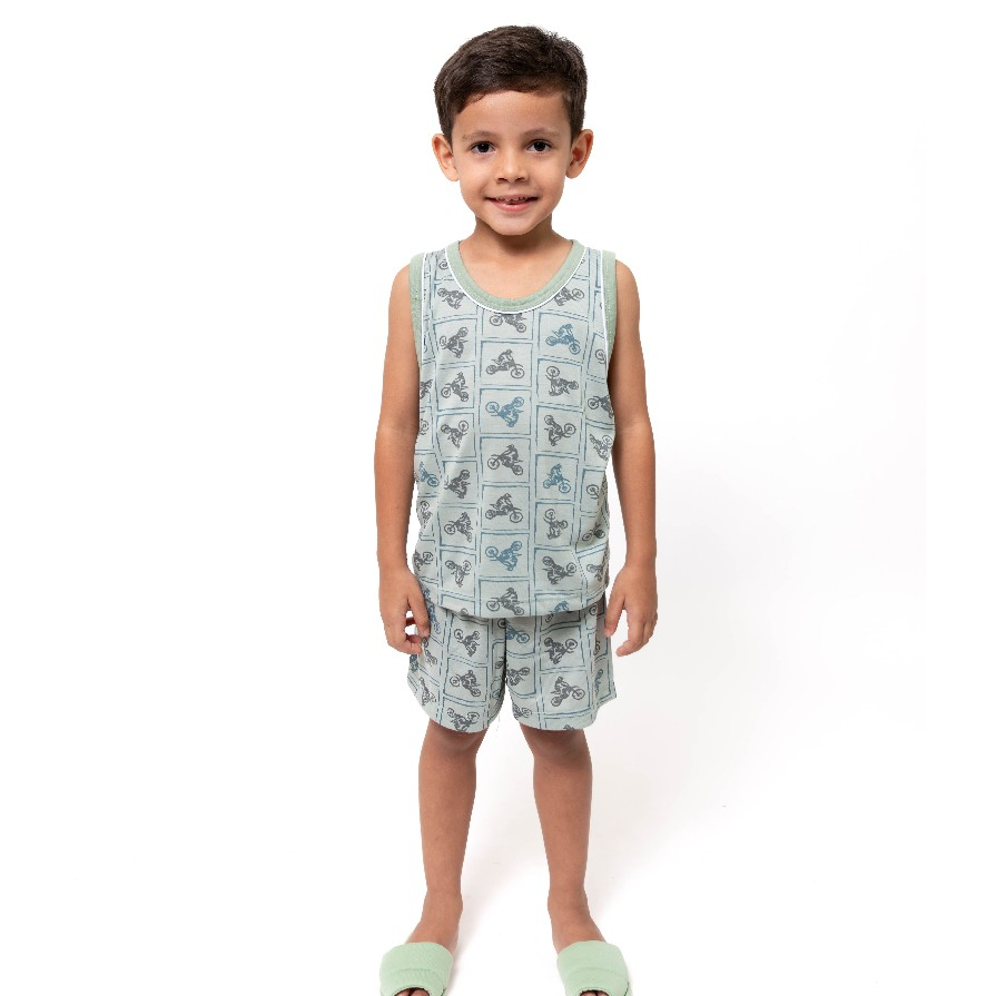 Pijama Infantil Masculino Regata Curto Estampado Verão Roupas de dormir de Menino