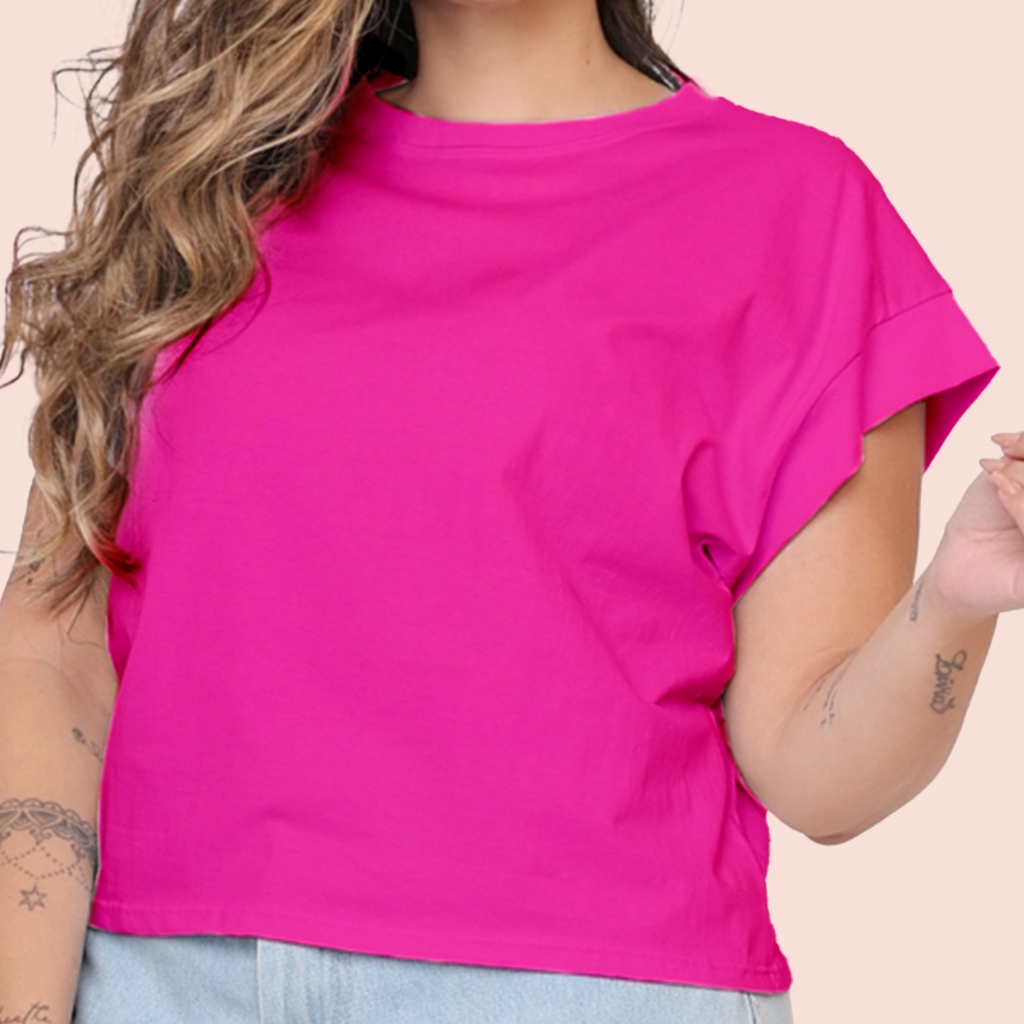 Camiseta Cropped Feminina Plus Size Algodão Básico Blusa Lisa em Oferta na Shopee