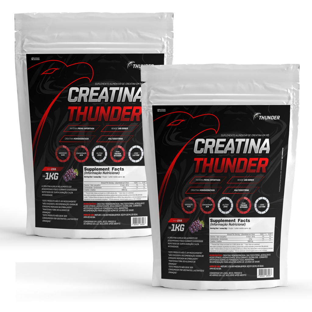 2x Creatina Refil 1kg cada Total 2kg Thunder - Creatine Monohidratada