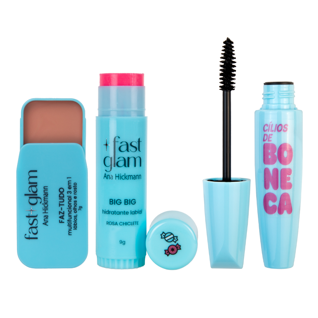 Kit Hidratante Labial Big Big + Faz Tudo 3 em 1 + Mascara Cílios de Boneca Fast Glam Ana Hickmann em Oferta na Shopee