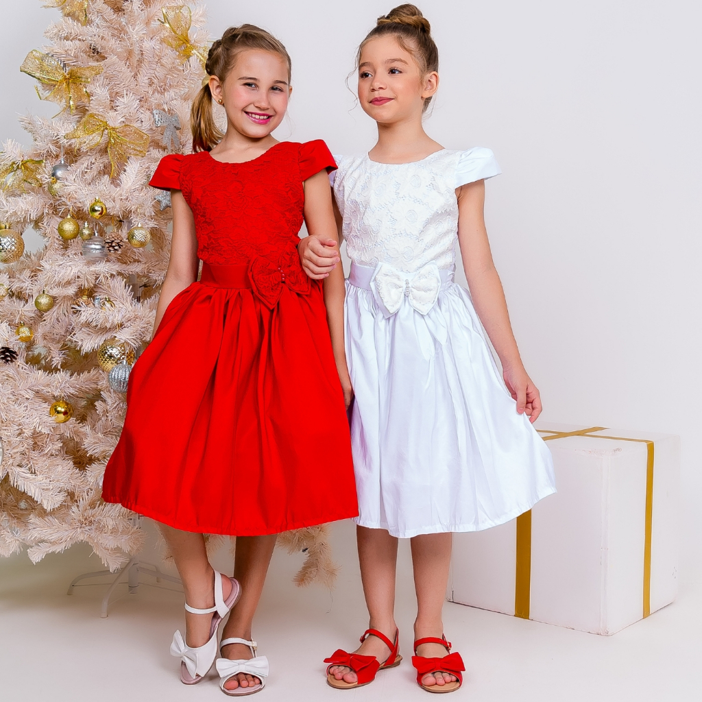 vestido infantil menina, vermelho, branco, roupa de natal para criança, ano novo, festas, fantasia mamãe noel, midi luxo