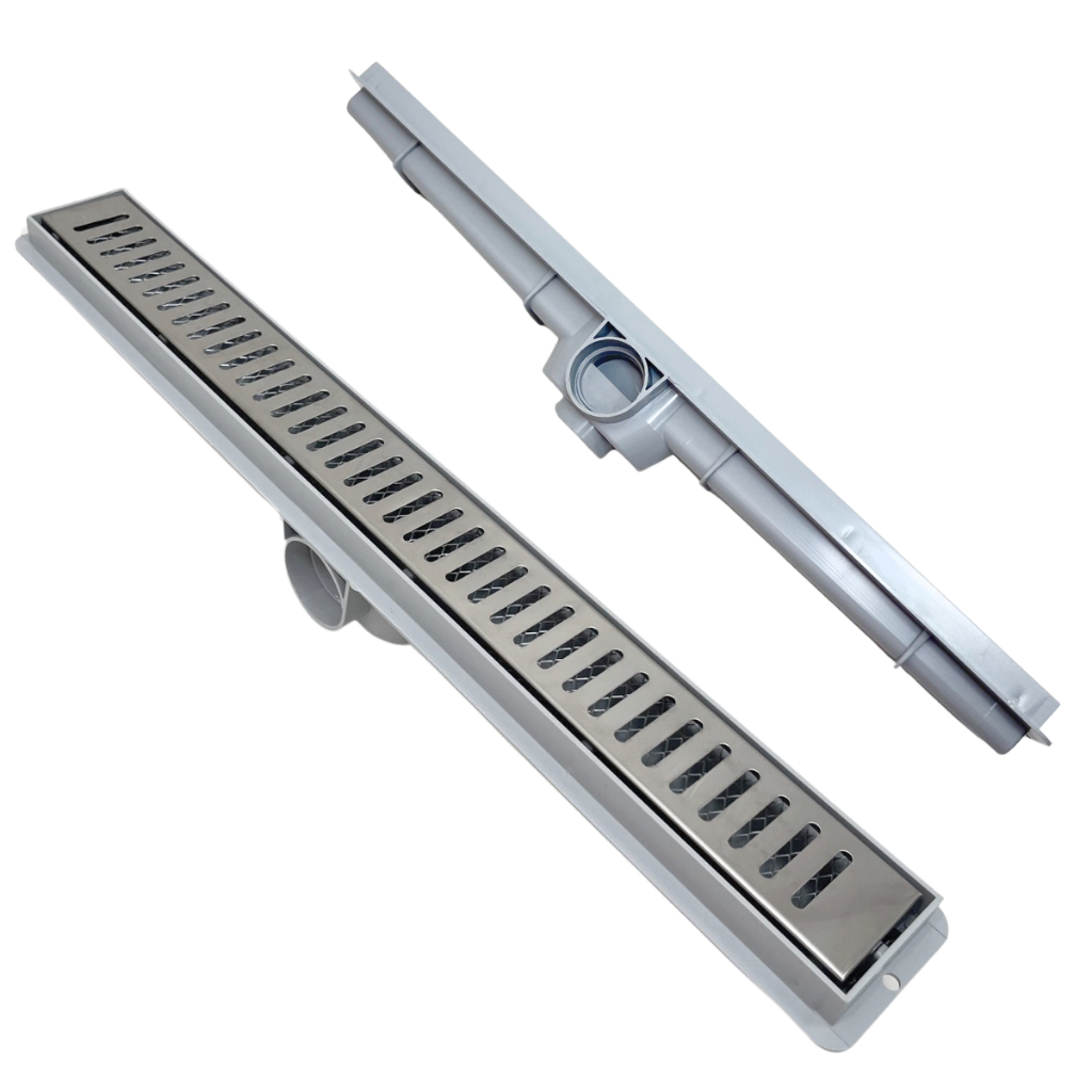 Ralo Linear Sifonado 5x50cm Anti Insetos Completo Com Grelha Em Aço Inox Polido