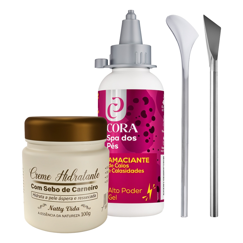 Kit Spa Dos Pés ( Amaciante De Calos + Creme Sebo De Carneiro + Espátula 222 + Espátula 484 Cora