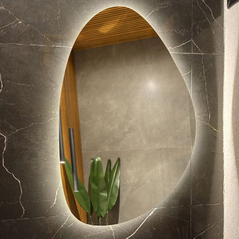 Espelho Orgânico Grande 90x58cm Lapidado com LED À PILHA ou FONTE Decorativo em Oferta na Shopee