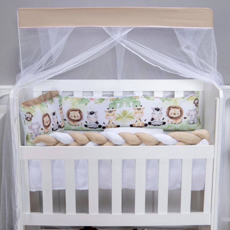 Kit Protetor de Mini Berço Menino e Menina Safari 08 Peças e Outros Modelos Com Trança e Lateral