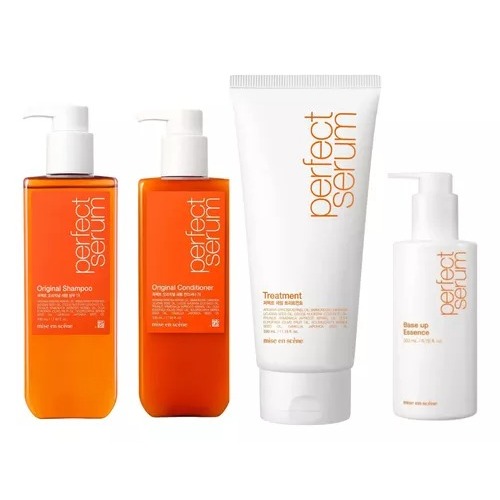 KIT SHAMPOO E CONDICIONADOR 530ML + TREATMENT 330ML + BASE UP 200ML PERFECT SERUM ORIGINAL - MISE EN SCENE