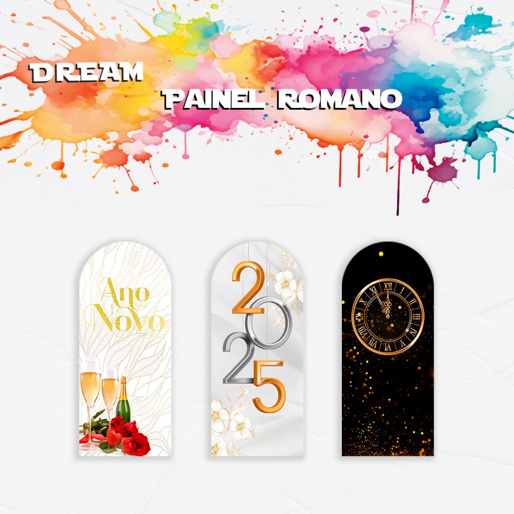 Capa Para Painel Romano Tematica Ano Novo 2025 Virada Reveillon Decoração Cenario Fotografia Malha 2m x 1m